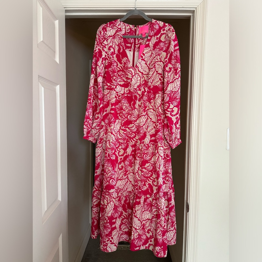 NWT Lilly Pulitzer Tinslee Midi Dress in Poinsettia Red Island Vibes. Sz.6.